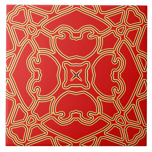 Eine lebendige Keramik mit roten Farbmustern Fliese (Vorderseite)