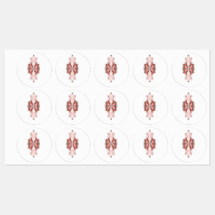 Eine lebendige rote Grafik mit kreativer Blüte Etiketten