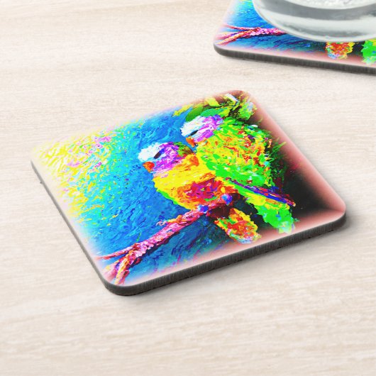 Eine lebendige und fröhliche Regenbogenvögel. Jetz Getränkeuntersetzer (Linke Seite)