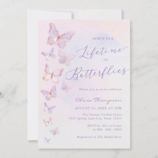 Eine Lebenszeit des Brautparty der Schmetterlinge Einladung (Vorderseite)