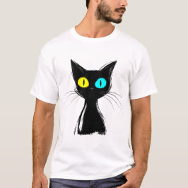 Eine leckere schwarze Katze mit links Blau und Gel T-Shirt