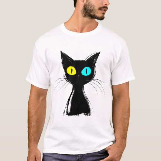 Eine leckere schwarze Katze mit links Blau und Gel T-Shirt (Vorderseite)