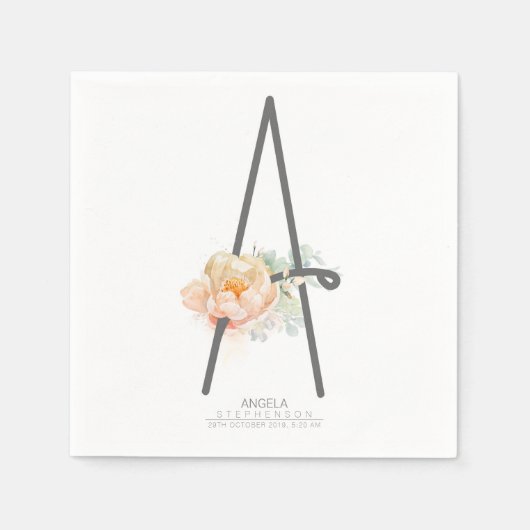 Eine Letter Monogram Blush Paint Floral CR Serviette (Vorderseite)