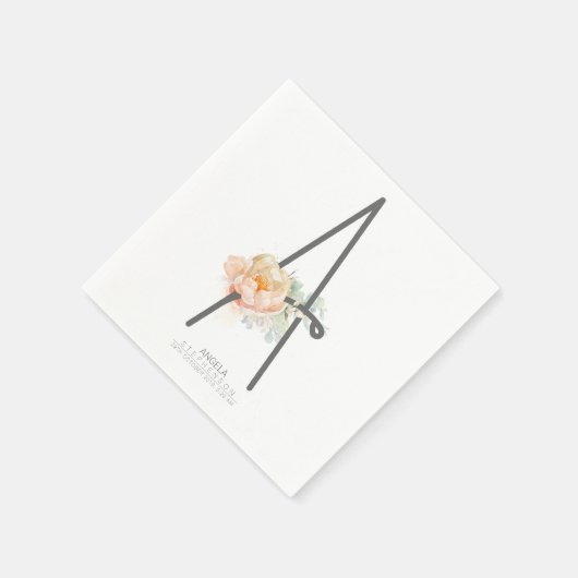 Eine Letter Monogram Blush Paint Floral CR Serviette (Ecke)