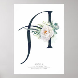 Eine Letter Monogram, weiße Blume und Grünflächen Poster
