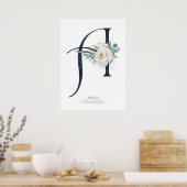 Eine Letter Monogram, weiße Blume und Grünflächen Poster (Küche)
