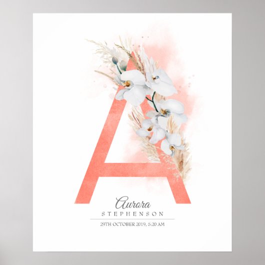 Eine Letter Monogram White Orchias und Pampas Gras Poster (Vorne)