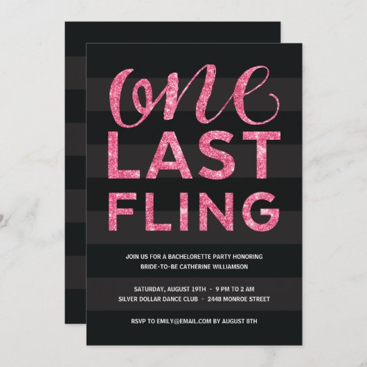 Eine letzte Flut| Glitzer-Look Junggeselinnen-Absc Einladung (Vorne/Hinten)