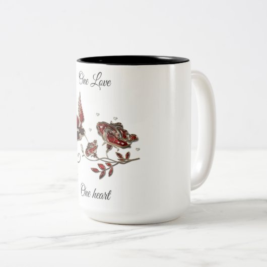 Eine Liebe, eine Herz Kaffee-Tasse Zweifarbige Tasse (VorderseiteRechts)