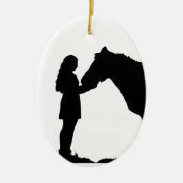Eine Liebe für Mädchen und ihre Pferde Silhouette  Keramik Ornament