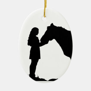Eine Liebe für Mädchen und ihre Pferde Silhouette  Keramik Ornament