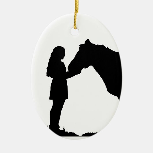 Eine Liebe für Mädchen und ihre Pferde Silhouette Keramik Ornament (Vorne)