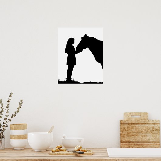 Eine Liebe für Mädchen und ihre Pferde Silhouette Poster (Küche)