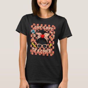 Eine Liebe Lehrerin Groovy Valentine Checkered Ret T-Shirt