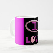 Eine Liebe lila rosa und schwarzes Design Kaffeetasse (Vorderseite Links)