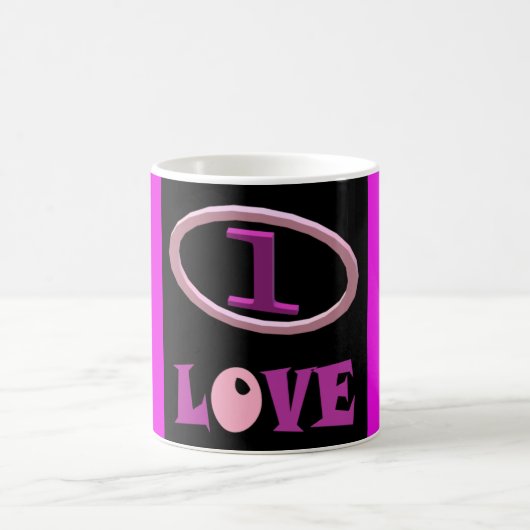 Eine Liebe lila rosa und schwarzes Design Kaffeetasse (Mittel)