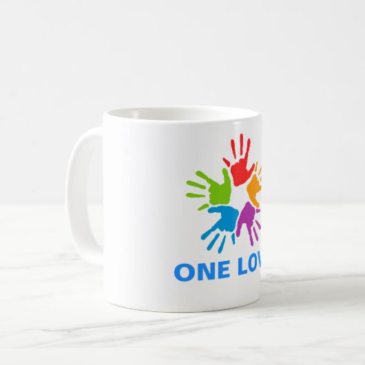 Eine Liebe Rainbow Hands Klassische Tasse (Vorderseite Links)