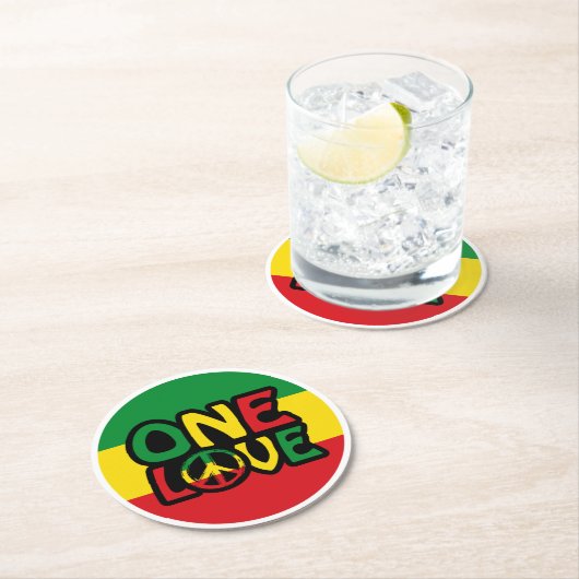 Eine Liebe, Reggae-Design mit Reggaefarben Runder Pappuntersetzer (Vor Ort)