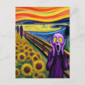 Eine Lila Alien schreit in den Sonnenblumen Postkarte (Vorderseite)