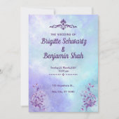 Eine lila, blaue ästhetische Hochzeitseinladung Einladung (Vorderseite)