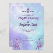 Eine lila, blaue ästhetische Hochzeitseinladung Einladung (Vorne/Hinten)