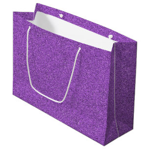 Eine lila glitzernde Einkaufstasche mit weißen Gri Große Geschenktüte