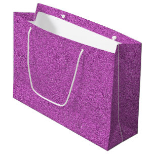 Eine lila glitzernde Geschentüte mit weißen Griffe Große Geschenktüte