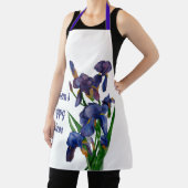 Eine lila Iris-Schürze mit Namen und Meldung Schürze (InSitu)