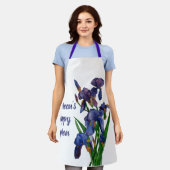 Eine lila Iris-Schürze mit Namen und Meldung Schürze (Getragen)