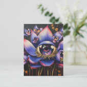 Eine Lila surreale Blume mit Augenbrauen Postkarte (Stehend Vorderseite)