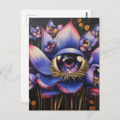 Eine Lila surreale Blume mit Augenbrauen Postkarte (Vorne/Hinten)