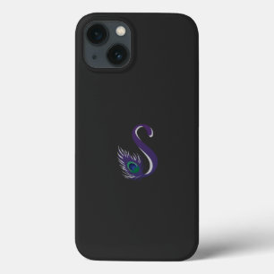 eine lila und grüne Pfauenfeder auf schwarzem Rück Case-Mate iPhone Hülle