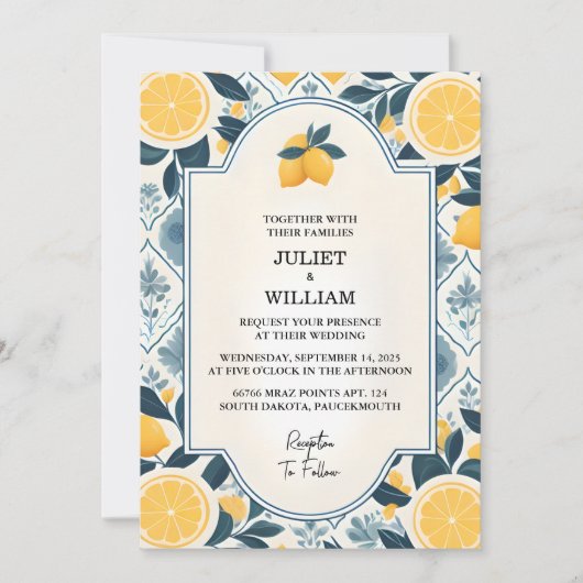 Eine Limone Lemon-Hochzeit mit Arch Food Fun Fruch Einladung (Vorderseite)