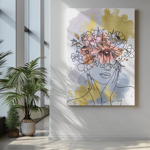 Eine Linie Gesichtskunst mit Blume, die sich verst Leinwanddruck