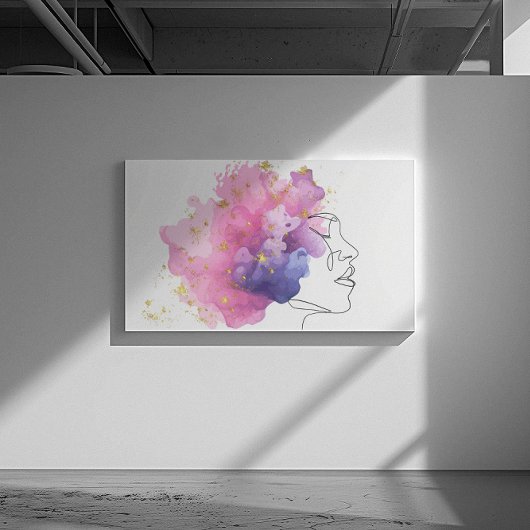 Eine Linie Mädchen facettieren rosa blaue Wolken m Leinwanddruck