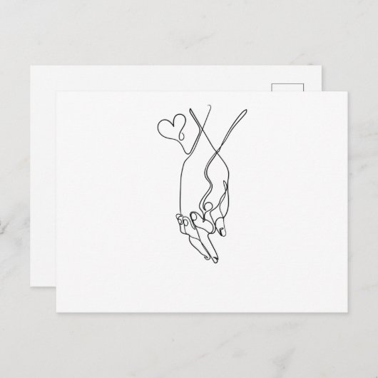 Eine Linie Zeichne Händchen halten Single Art Postkarte (Vorne/Hinten)