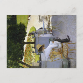 Eine literarische Flucht: Leser in einem orangefar Postkarte