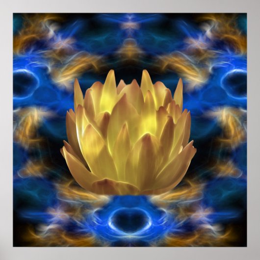 Eine Lotus-Blume mit Goldfarben und Reflexionen Poster (Vorne)