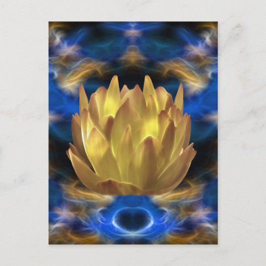 Eine Lotus-Blume mit Goldfarben und Reflexionen Postkarte (Vorderseite)
