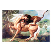 Eine Löwe attackiert ein Pferdegemälde -17620 Fotodruck (Vorne)