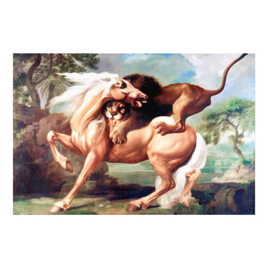 Eine Löwe attackiert ein Pferdegemälde -17620 Fotodruck (Vorne)