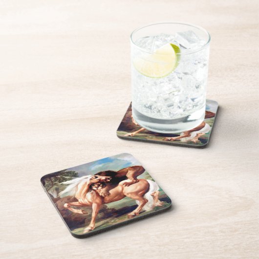 Eine Löwe attackiert ein Pferdegemälde -17620 Getränkeuntersetzer (Rechte Seite)