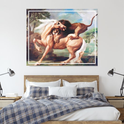 Eine Löwe attackiert ein Pferdegemälde -17620 Leinwanddruck (Insitu (Schlafzimmer))