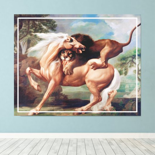 Eine Löwe attackiert ein Pferdegemälde -17620 Leinwanddruck (Insitu (Holzboden))