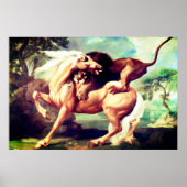 Eine Löwe attackiert ein Pferdegemälde -17620 Poster (Vorne)