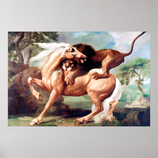 Eine Löwe attackiert ein Pferdegemälde -17620 Poster (Vorne)
