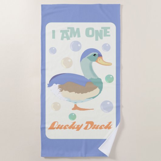 Eine Lucky Duck & Bubbles Blauer Pastell Strandtuch (Vorderseite)