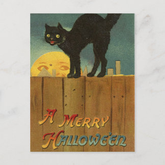 Eine lustige Hallowe'en Spooky Black Cat Vintag Ar Postkarte