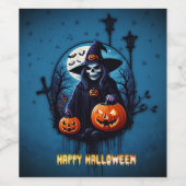 Eine lustige Halloween-Szene Weinetikett (Einzelnes Label)