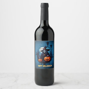 Eine lustige Halloween-Szene Weinetikett
